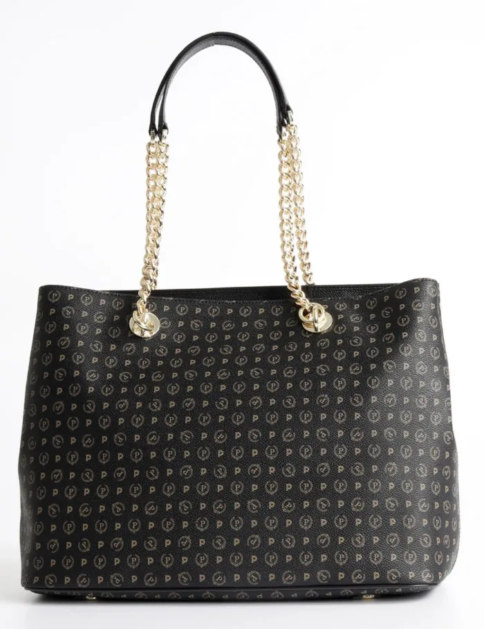 Borsa Pollini Shopping bag due manici Heritage Classic Nera con dettagli Marroni TE8407PP02Q11, foto 3 di 3