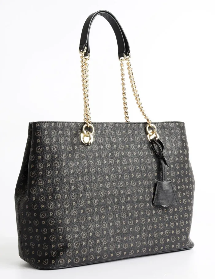 Borsa Pollini Shopping bag due manici Heritage Classic Nera con dettagli Marroni TE8407PP02Q11, foto 2 di 3