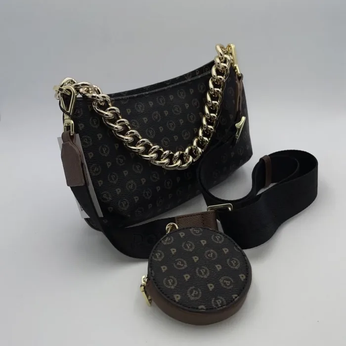 Tracolla Heritage Pollini Nera con dettagli Marroni TE8490PP0FQ1100D, foto 2 di 3