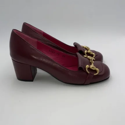 Decolletè Le Babe in nappa Brunello Bordeaux con morsetto oro 1502