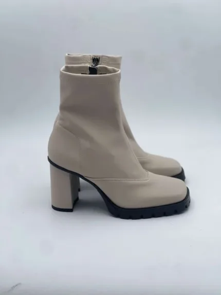 Stivaletto Tronchetto Lorenzo Mari in pelle color Avorio art. Delia 04, tacco 8 cm plateau 2 cm