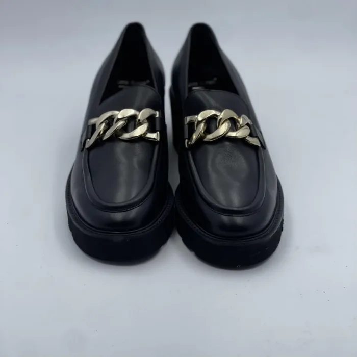 Mocassino Luca Grossi in Pelle Spazzolata Nera con dettaglio Catena Dorata art. H026M, foto 3 di 3