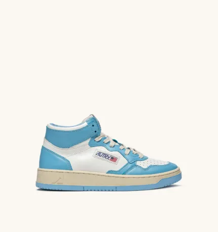 Sneakers Donna Autry Medalist Mid in pelle Bianca e Celeste art. AUMW WB08