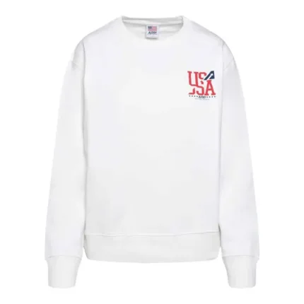 Felpa Iconic Uomo Autry Bianca con logo USA stampato rosso art. SWIM 2321
