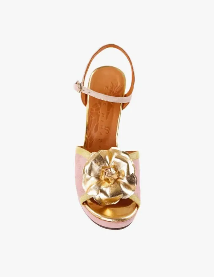 Sandalo Chie Mihara Rosa con fiore Dorato e cinturino alla caviglia, tacco 11 cm art. CATINA JEEP PINK JEEP LEMON, foto 2 di 5