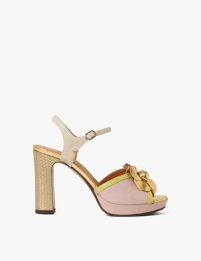 Sandalo Chie Mihara Rosa con fiore Dorato e cinturino alla caviglia, tacco 11 cm art. CATINA JEEP PINK JEEP LEMON, foto 3 di 5