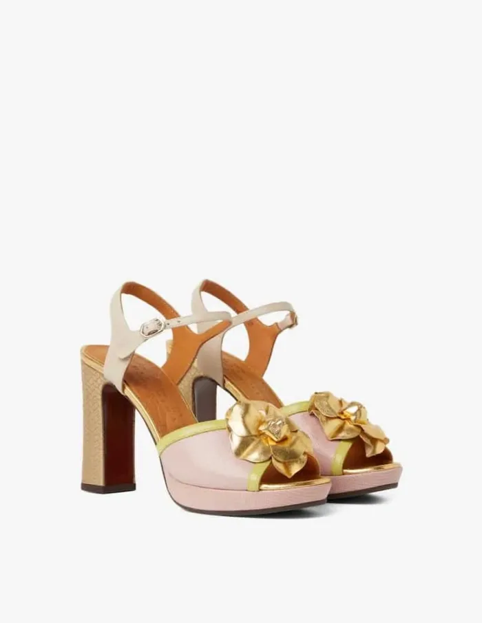 Sandalo Chie Mihara Rosa con fiore Dorato e cinturino alla caviglia, tacco 11 cm art. CATINA JEEP PINK JEEP LEMON, foto 4 di 5