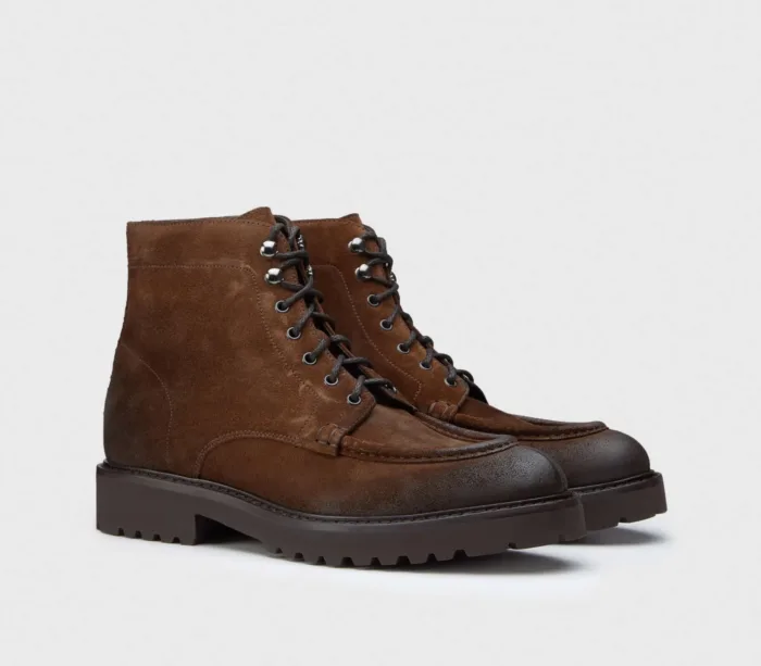 Polacchetto stivaletto Doucal's Uomo Scamosciato Marrone du2711 Combat boot, foto 2 di 4