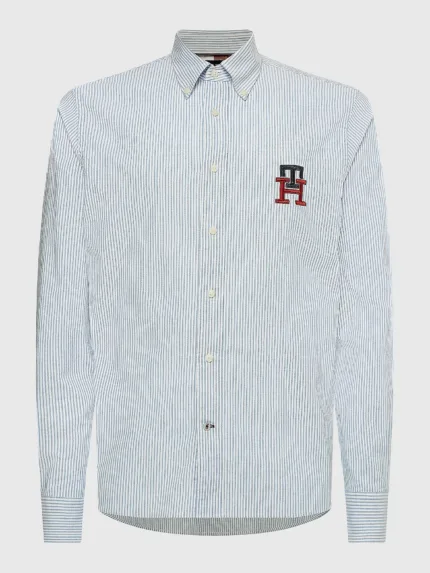 Camicia Tommy Hilfiger a righe Bianche e Azzurre con monogramma TH  art. MW0MW292520A4