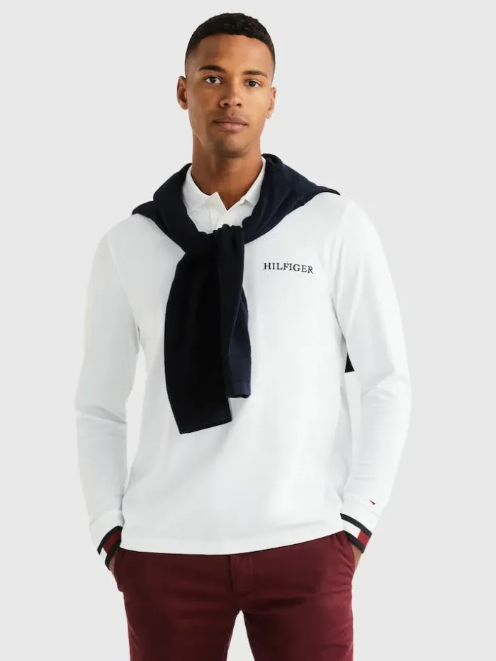 Polo Uomo Tommy Hilfiger 1985 Bianco regular fit a maniche lunghe cod MW0MW29527YBR, foto 1 di 4