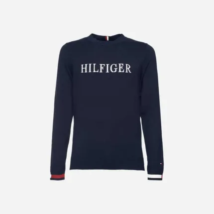 Pullover Uomo Tommy Hilfiger Blu con Logo Ricamato cod MW0MW29045DW5