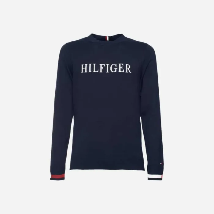 Pullover Uomo Tommy Hilfiger Blu con Logo Ricamato cod MW0MW29045DW5, foto 1 di 2