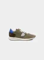 Sneakers Uomo Philippe Model in tela e camoscio Verde militare con Spoiler Blu elettrico art. TZLU W106