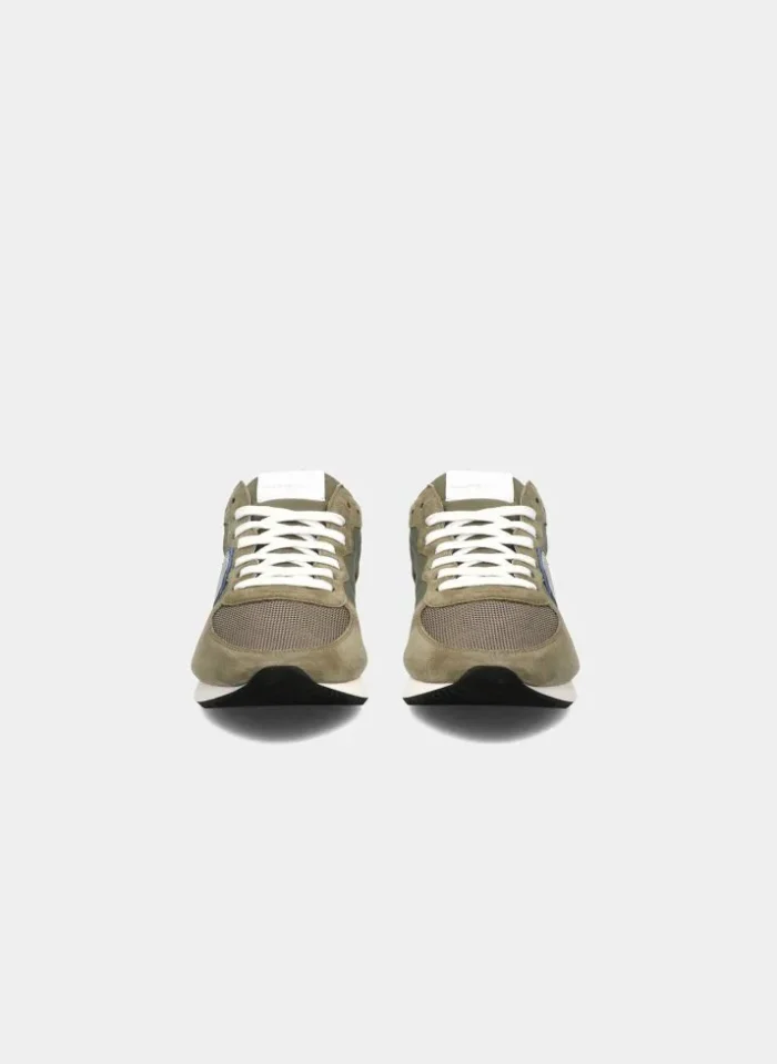 Sneakers Uomo Philippe Model in tela e camoscio Verde militare con Spoiler Blu elettrico art. TZLU W106, foto 5 di 6