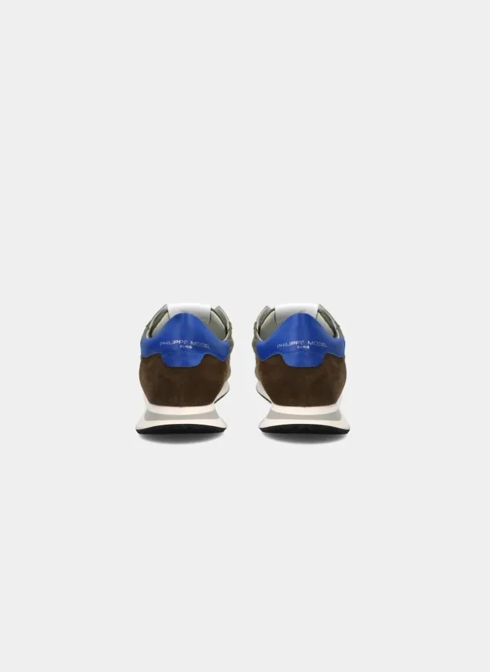 Sneakers Uomo Philippe Model in tela e camoscio Verde militare con Spoiler Blu elettrico art. TZLU W106, foto 4 di 6