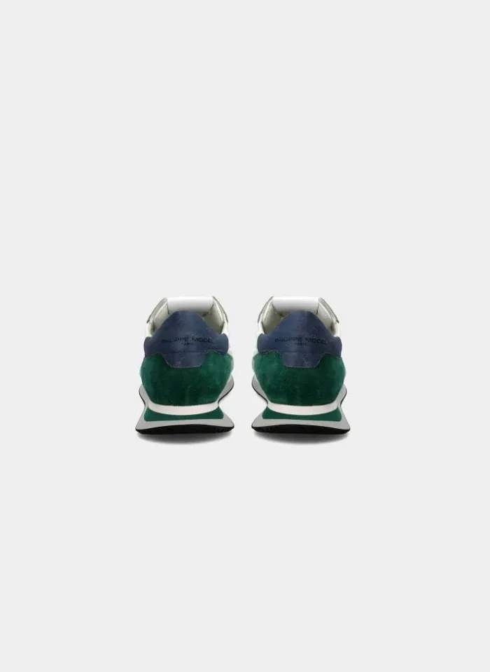 Sneakers Uomo Philippe Model in tela Bianca con inserti di camoscio Verdii e azzurri e Spoiler Blu art. TZLU W111, foto 4 di 4