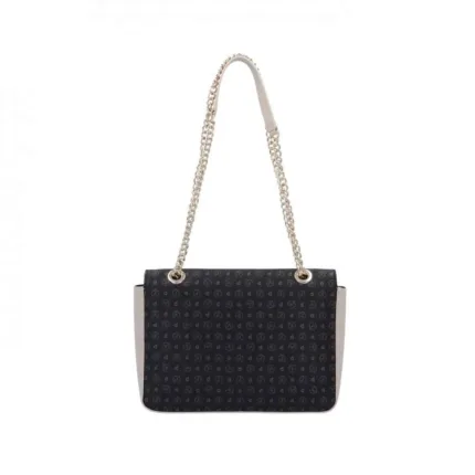 Borsa Pollini Heritage a tracolla o a spalla con catena Dorata, Nera con dettagli Avorio TE8405PP02Q11