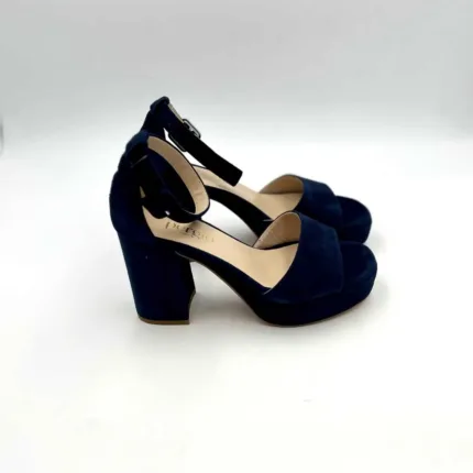 Sandali Pergiò in Camoscio color Blu con cinturino alla caviglia e tacco 9 cm art. 638