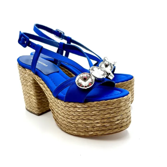 Sandali Paloma Barcelò Blu con tacco in corda alto 10cm  e pietre 392355 EMILIE, foto 2 di 4