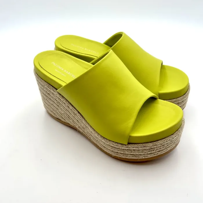 Sandali con zeppa in corda Paloma Barcelò  pelle Verde Lime alta 9cm Plateau 3cm art. 152327 SELENE, foto 2 di 4