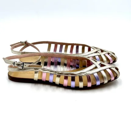 Sandalo Ragnetto Anna F in nappa laminata Multicolor Platino, Lilla, Rosa art. 513