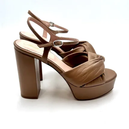 Sandalo Anna F in nappa Camelia con tacco 12 cm e plateau 4 cm art. 3683