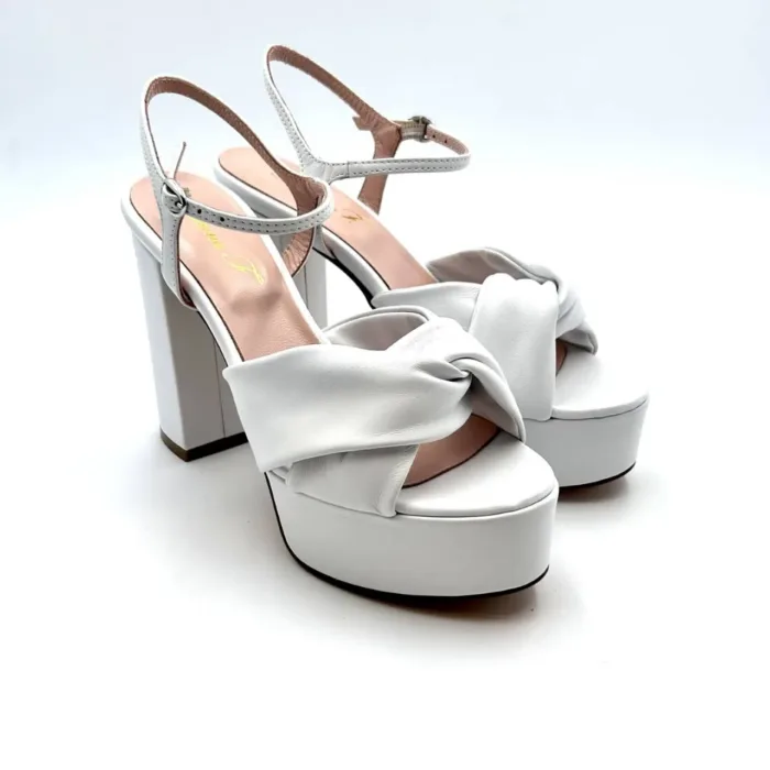 Sandalo Anna F in nappa Bianca con tacco 12 cm e plateau 4 cm art. 3683, foto 2 di 3
