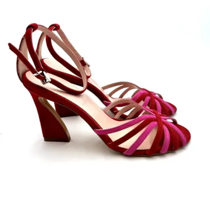 Sandali ragnetto Anna F con tacco a virgola in camoscio Ciliegia/Fucsia art. 3386