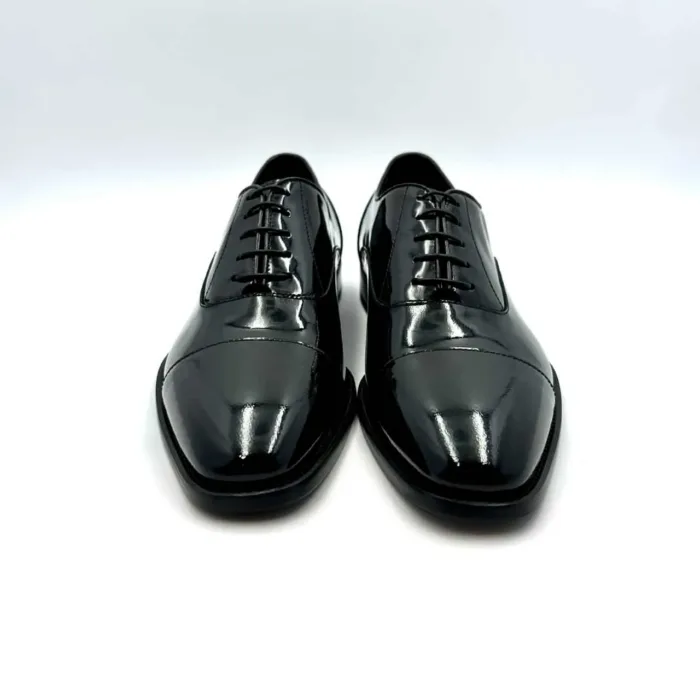 Francesina Oxford Doucal's Uomo in pelle lucida vernice Nera con fondo Nero art 3164, foto 3 di 5