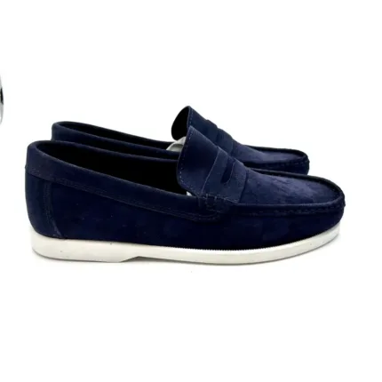 Mocassini Uomo Positano scamosciate Blu con suola bianca art. 9501