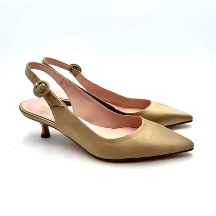 Decolletè Slingback Anna F in raso Champagne e tacco 5 cm art. 1124