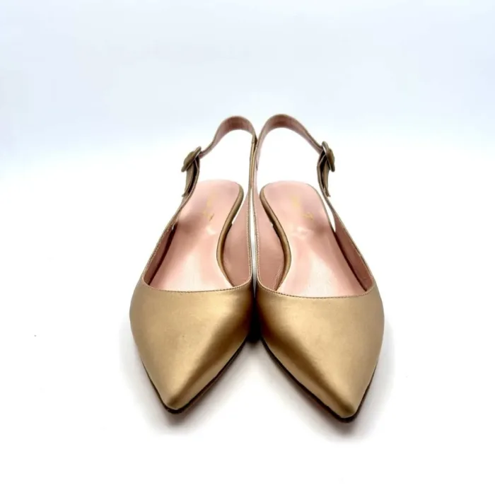 Decolletè Slingback Anna F in raso Champagne e tacco 5 cm art. 1124, foto 2 di 5