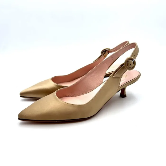 Decolletè Slingback Anna F in raso Champagne e tacco 5 cm art. 1124, foto 3 di 5