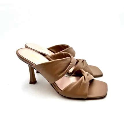 Sabot Mules Anna F in nappa Camelia e tacco 8 cm art. 3417
