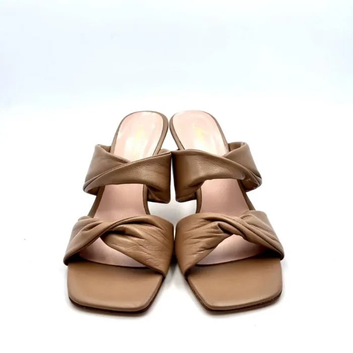 Sabot Mules Anna F in nappa Camelia e tacco 8 cm art. 3417, foto 2 di 5