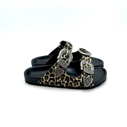 Sandali slip on Anna F in tessuto Maculato con doppia fascia art. 3328