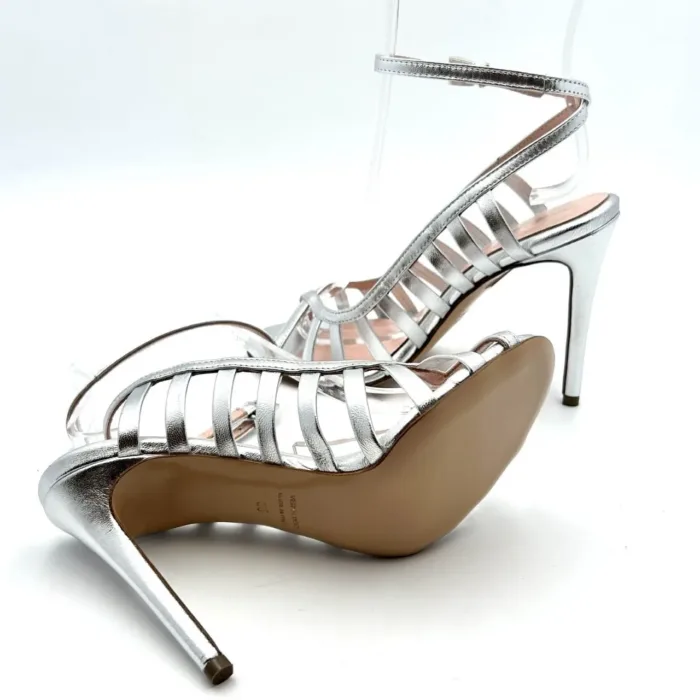 Sandali Ragnetto open toe Anna F in nappa laminata Argento e tacco 10 cm art. 3409, foto 5 di 5