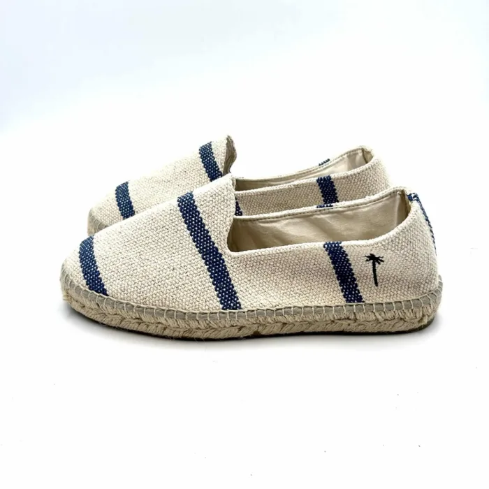 Espadrilles Uomo Coarse Woven Canvas flat Yucatan Manebi Avorio con strisce Blu, foto 3 di 5