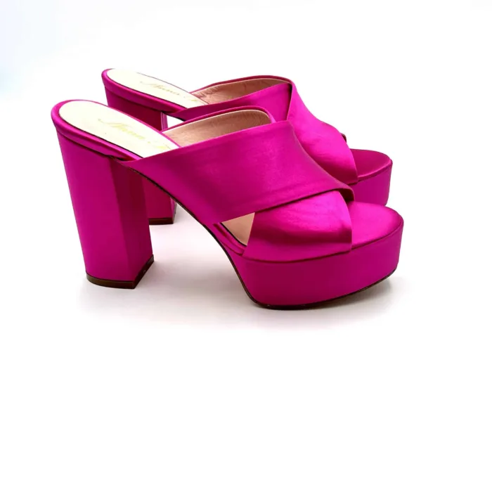 Sabot Mules Anna F in Raso Fucsia Tacco 12 Plateau 4cm cm art 3635, foto 1 di 5