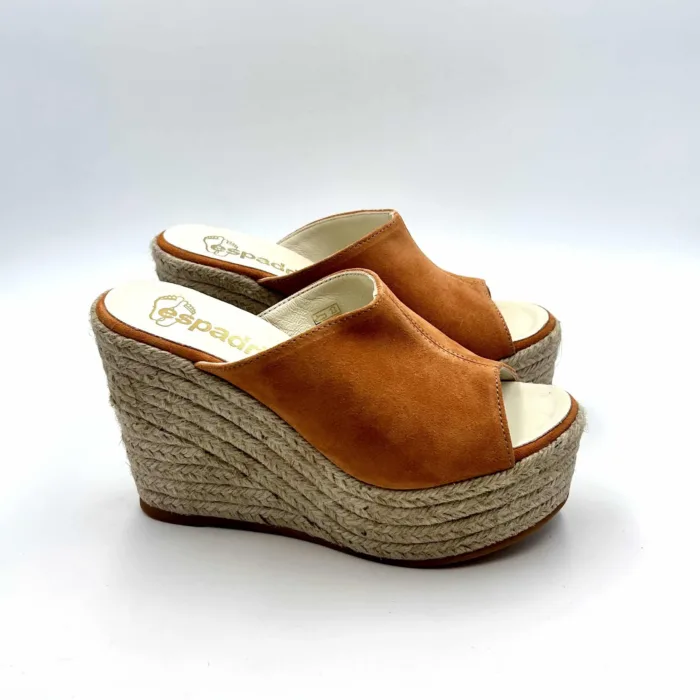 Zeppe Sabot Espadrilles in Camoscio Terracotta con zeppa 10 cm e plateau 4 cm mod. FLASH VELOUR art. 11558013, foto 1 di 5