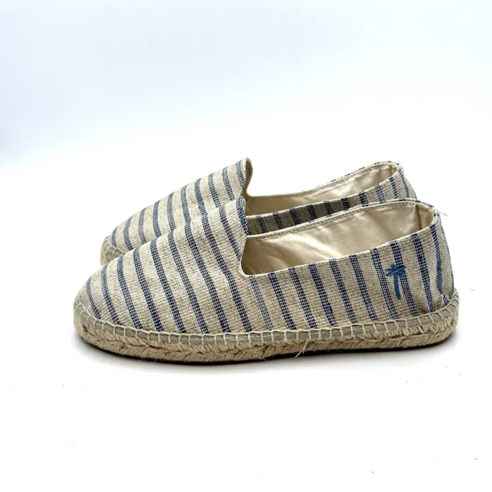 Espadrilles Uomo Stripped Jute flat portofino Manebi in Juta Naturale e Strisce Blu, foto 3 di 5