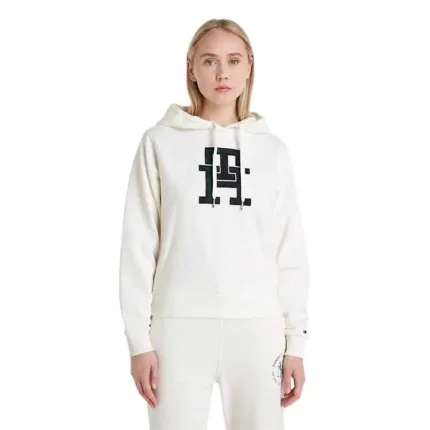 Felpa con cappuccio Donna Tommy Hilfiger Bianca con Monogramma TH applicato cod. WW0WW37441YBL