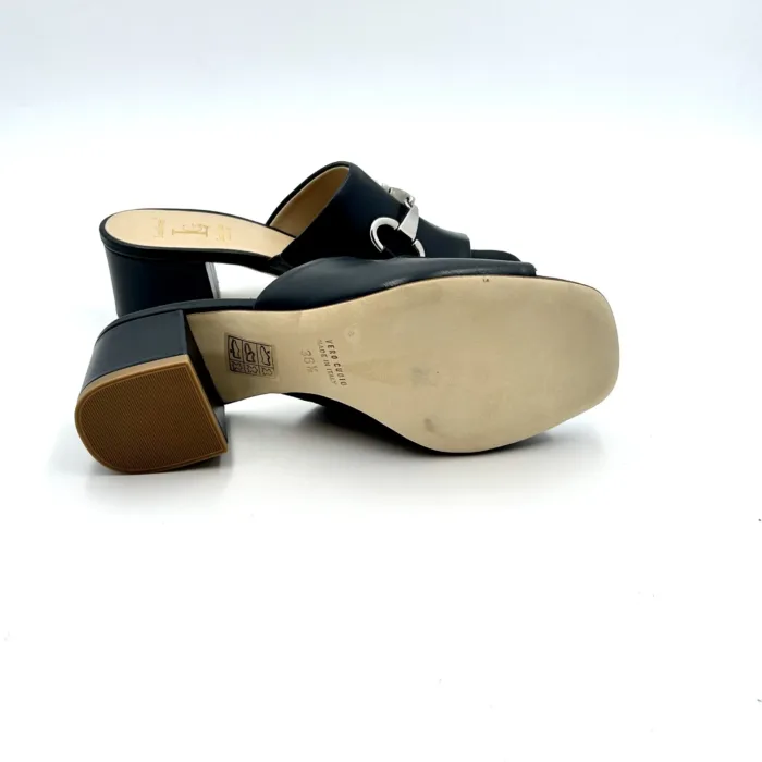 Sabot Mules Luca Grossi in pelle Blu, fibbia argenta e tacco alt. 5 cm  art. H753S, foto 5 di 5