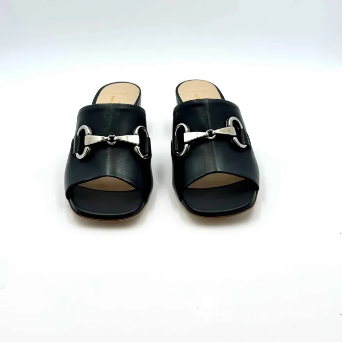Sabot Mules Luca Grossi in pelle Blu, fibbia argenta e tacco alt. 5 cm  art. H753S, foto 2 di 5