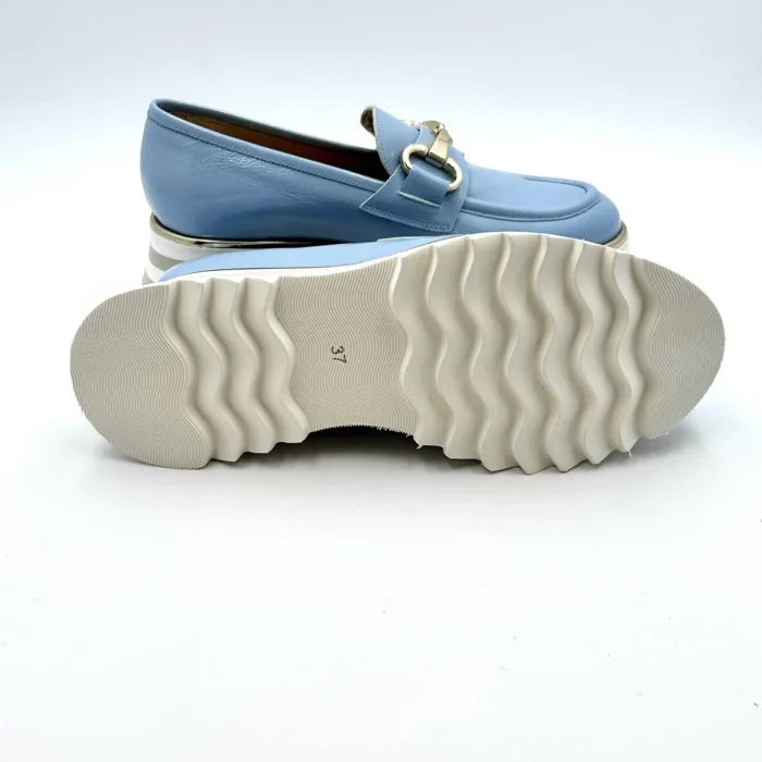 Mocassino Luca Grossi in vernice Celeste fibbia dorata e fondo in gomma alt. 5 cm  art. G873M, foto 5 di 5