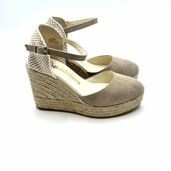 Zeppe Espadrilles in Camoscio Beige con cinturino alla caviglia, zeppa 9 cm e plateau 2 cm mod. AUDI ANTE KANGAROO art. 11558505, foto 1 di 5