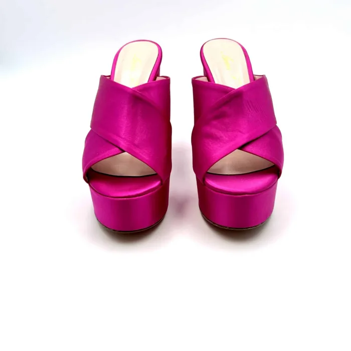 Sabot Mules Anna F in Raso Fucsia Tacco 12 Plateau 4cm cm art 3635, foto 2 di 5