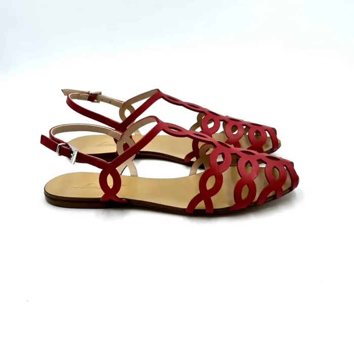 Sandalo Ragnetto Anna F in Pelle Rossa art 3628, foto 1 di 5