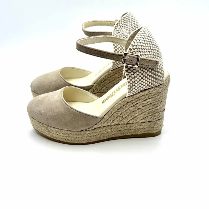 Zeppe Espadrilles in Camoscio Beige con cinturino alla caviglia, zeppa 9 cm e plateau 2 cm mod. AUDI ANTE KANGAROO art. 11558505, foto 3 di 5