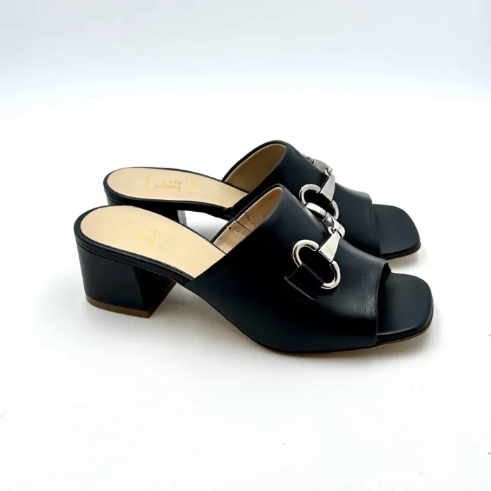 Sabot Mules Luca Grossi in pelle Blu, fibbia argenta e tacco alt. 5 cm  art. H753S, foto 1 di 5